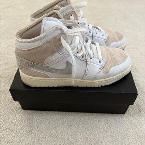 Air Jordan 1 Mid White and Beige Sneakers